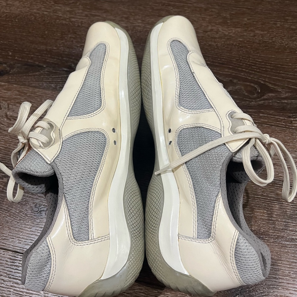 Prada calzature blanco patent leather lace up sneakers size 10 cream gray color - Picture 5 of 8